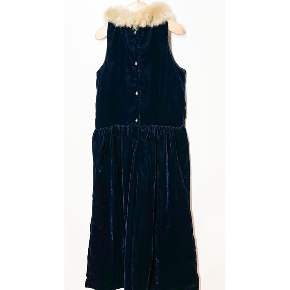 Janie And Jack Girl’s Dark Marine VELVET FAUX FUR COLLAR JUMPSUIT Size 7 - Picture 2 of 10